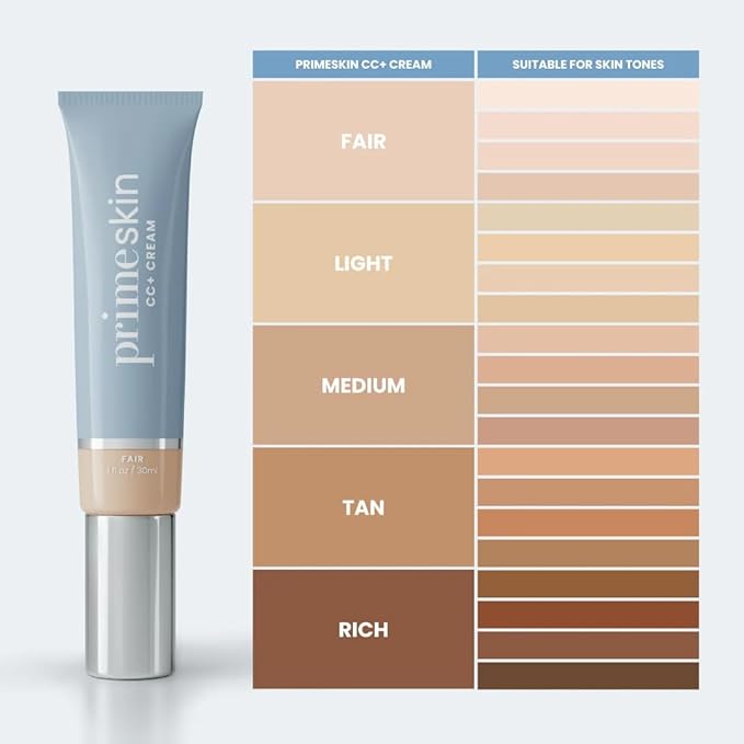 PrimeSkin CC+ Cream for Mature Women – Lightweight Liquid-to-Powder Foundation – Blurs Pores & Covers Age Spots – Crease-Free, Hydrating & Soft-Matte Finish for Sensitive Skin (Fair)
