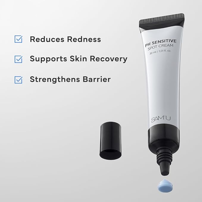 SAM’U PH Sensitive Spot Cream – Redness Reducing Blue Cream with Guaiazulene, Ceramides & Peptides for Redness Relief and Post-Blemish Recovery – Korean Face Moisturizer 30ml / 1.01 fl.oz