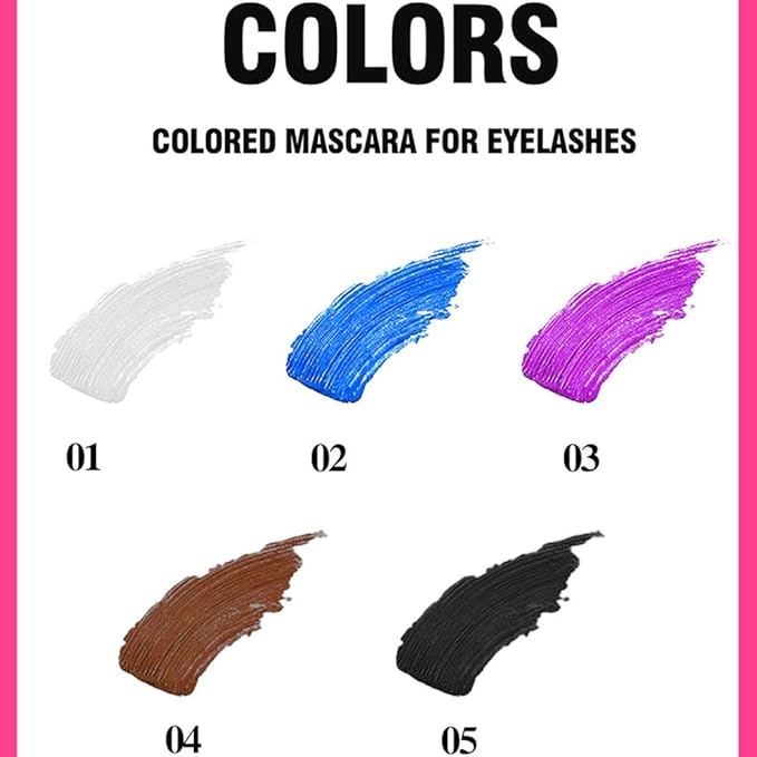 Waterproof 5PCS Colorful Voluminous Mascara Set – Lengthening, Defining, Curling, Multiplying Formula (Cruelty-Free)-White Black Blue Purple Brown Colored Mascara Eyelash Makeup Pack, Festival Gift