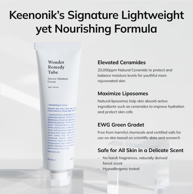 Korean Moisturizer with CICA (Redness Relief) & Ceramide (Barrier Repair) for Hydrating Face Care, 1.69 Fl Oz