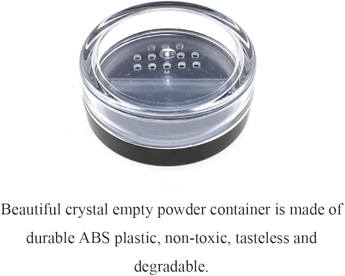 HAHIYO 4pcs 10ml/0.34oz Plastic Empty Travel Compact Case Makeup Cosmetic Jar Refillable Powder Box No Leak Holder with Rotatable Sifter and Black Screw Lid