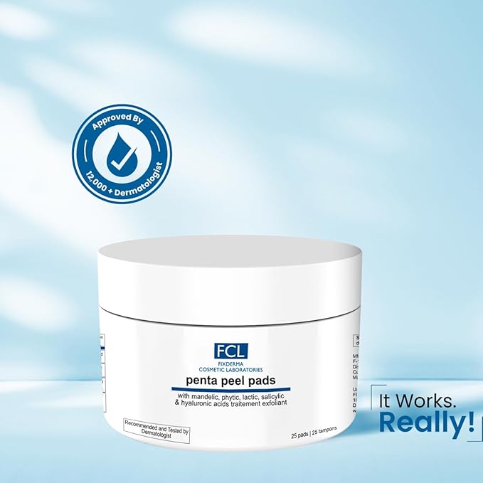 FCL Penta peel pads| Exfoliant | Removes dead cells | Reduces fine lines & wrinkles | Gentle & safe peeling pads| Improves skin texture | Shrinks open pores | Paraben Free | 25 pads