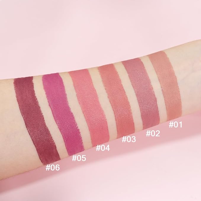 6 Pcs Nude Pink Brown Rose Red Purple Matte Lipstick Set for Women Long Lasting Waterproof Moisturizing Lipsticks for Older Women 24 Hours Lip Stick Lip Stain Makeup Gift Kit,Lip Makeup Vegan