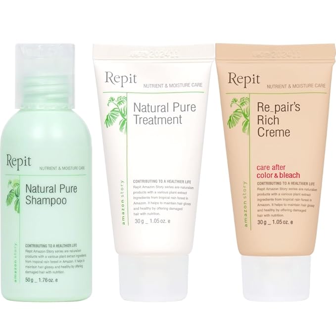 Repit Travel Size Nature Shampoo, Treatment & Rich Cream Contains Sacha Inchi, Omega 3,6,9 for All Hair Types, Restore Dry and Damaged Hair - Sulfate, Paraben, Cruelty Free |RepitUSA