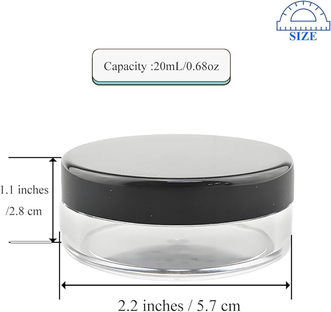 HAHIYO 1Pcs 20ml/0.68oz Plastic Empty Travel Compact Case Makeup Cosmetic Jar Refillable Powder Box No Leak Holder with Rotatable Sifter and Black Screw Lid