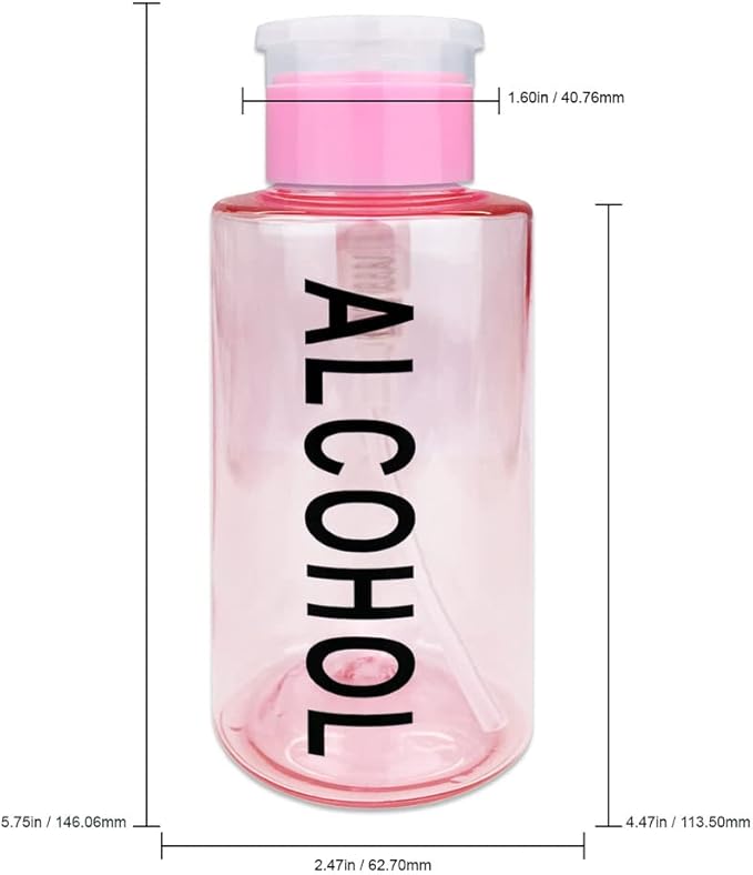 10oz Pink with Word Imprint Push Down Pump Dispenser Empty Refillerable Bottle with Flip Top Cap - for Nail Polish, Travel, Cosmetics Packaging
