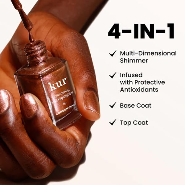 LONDONTOWN Shimmer Nail Highlighter - Multi-Dimensional Iridescent Finish Nail Polish Treatment, Vegan Cruelty Free, Shimmery Copper Rose Gold, Molten - .40fl oz