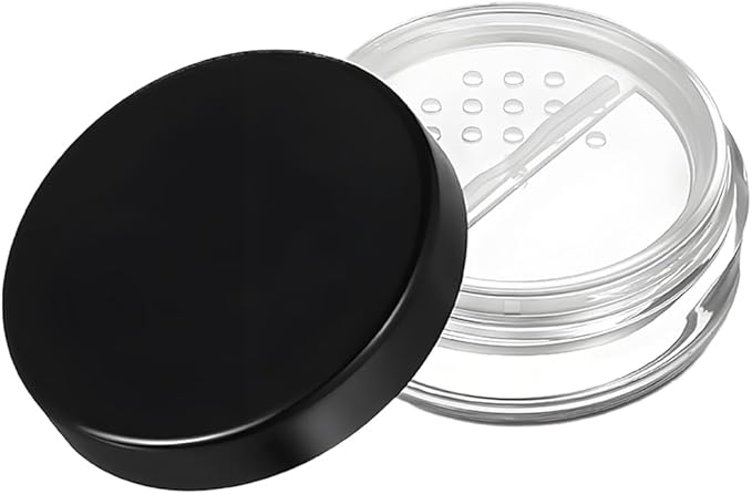 HAHIYO 1Pcs 20ml/0.68oz Plastic Empty Travel Compact Case Makeup Cosmetic Jar Refillable Powder Box No Leak Holder with Rotatable Sifter and Black Screw Lid
