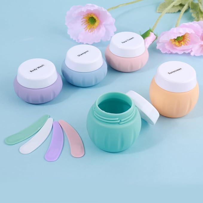 GLAMFIELDS TSA Approved 2pcs 1.7oz & 3pcs 1oz Travel Size Silicone Jars - BPA Free, Leak-proof Travel Essentials with Lid for Cosmetic, Face, Hand & Body Cream - Orange (5Pack)
