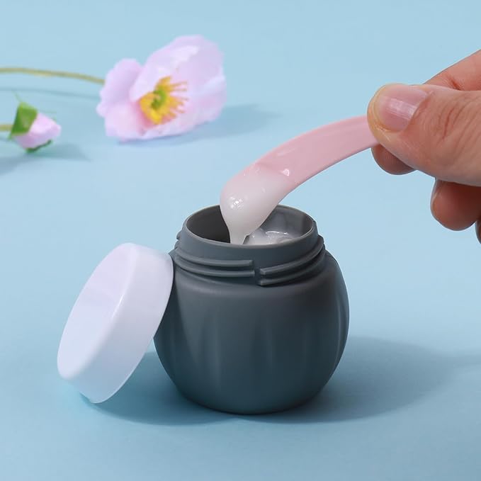 GLAMFIELDS TSA Approved 2pcs 1.7oz+3pcs 1oz Travel Size Silicone Jars BPA Free, Leak-proof Travel Essentials with Lid for Cosmetic, Face, Hand, Body Cream Grey (5Pack)
