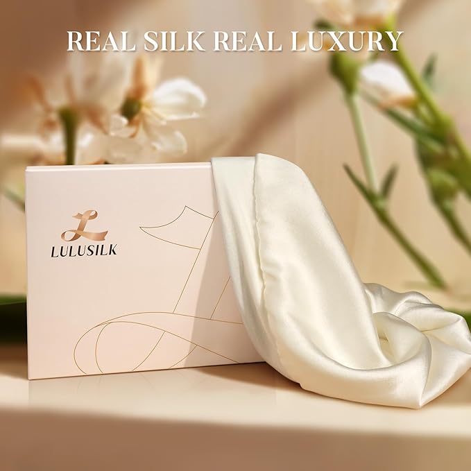 LULUSILK Mulberry Silk Lined Sleep Cap, No More Frizzy Tangled Hair, Stay On All Night Silk Hair Wrap for Sleeping with Adjustable Strap, Silk Bonnet for Women and Men, White, Pack of 1