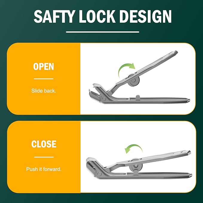 FVION Angled Head Toe Nail Clippers for Thick Nails - Ergonomic Long Handle Toenail Clippers for Seniors with Safety Lock, Stainless Steel Finger Nail Clippers with Catcher for Men and Women (Silver)