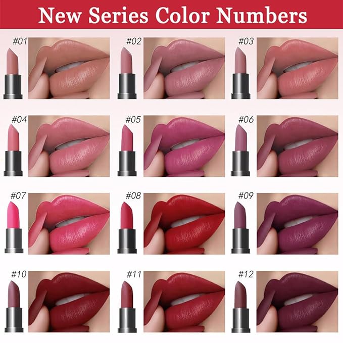 6 Pcs Nude Pink Brown Rose Red Purple Matte Lipstick Set for Women Long Lasting Waterproof Moisturizing Lipsticks for Older Women 24 Hours Lip Stick Lip Stain Makeup Gift Kit,Lip Makeup Vegan