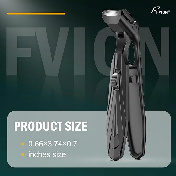 FVION Ergonomic Angled Toenail Clippers for Thick Nails – Long Handle Nail Cutter with Lock & Catcher, Stainless Steel Clippers for Seniors, Men & Women (Black)