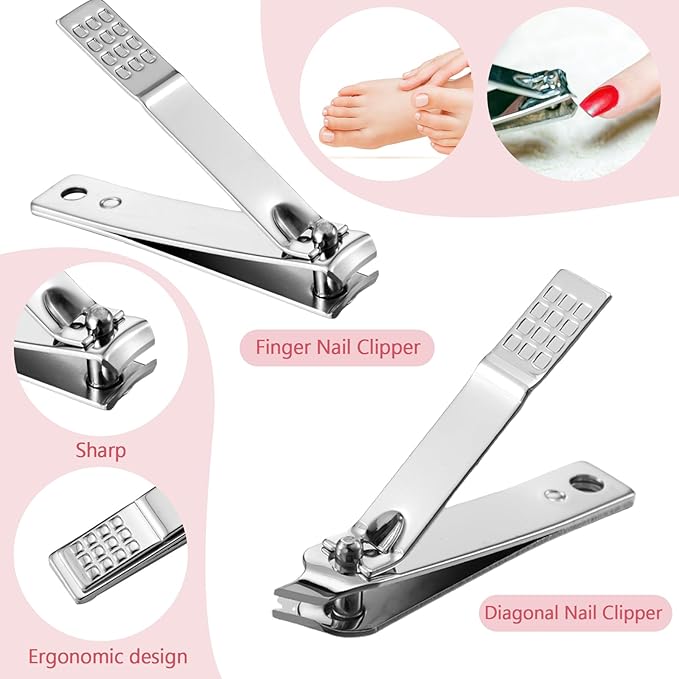 Geosar 50 Set Travel Manicure Kit Nail Clippers Pedicure Professional Nail Care Tools Stainless Steel Grooming Nail Set with Portable Travel Case Gifts for Family(Glitter Pink)