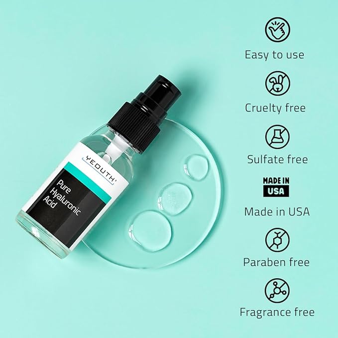 YEOUTH Pure Hyaluronic Acid Serum for Face 99% for Dry & Dull Skin, Hydrating Hyaluronic Acid Skincare Serum for Women & Men, For All Skin Types 1oz