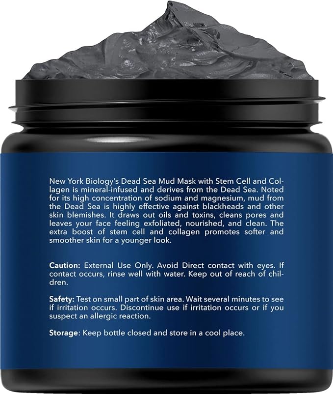 New York Biology Dead Sea Mud Mask for Face and Body with Stem Cell and Collagen - Spa Quality Pore Reducer for Acne, Blackheads and Oily Skin, Natural Skincare - Tightens Skin - 4 oz - Pack of 2