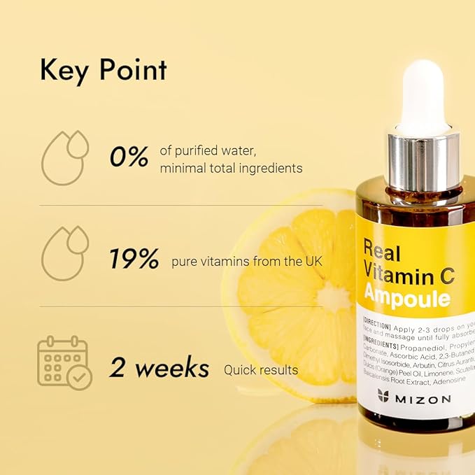 MIZON Real Vitamin C Ampoule, Pure Vitamin C, No Water Added,10 Ingredients, Nutrition, Face Moisturizer (0.51 fl. Oz)