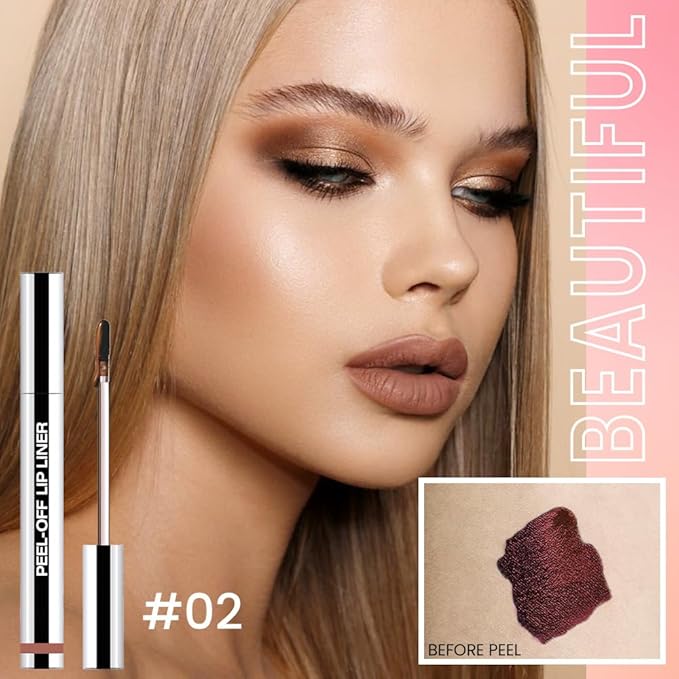 Matte Lip Gloss Stain-Peel Off Lip Liner Tattoo, Brown Peel-Off Lip Tint,Long Lasting Peel Off Lip Stain, Waterproof Transfer-proof Lip Mask Lip Liner Peel Off Lip Gloss,Stayn Lip Makeup.02#