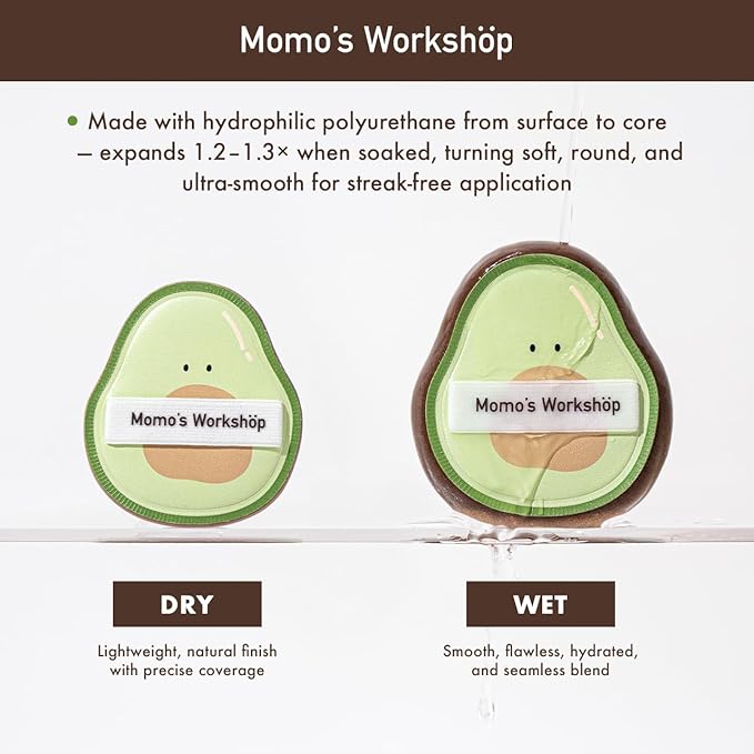Avocado Makeup Sponge-Hydropolyurethane Foundation Sponge for Buildable Coverage, Dry&Wet Use with PU Leather Handle, Beauty Tool,2pcs Makeup Puffs With Storage Case