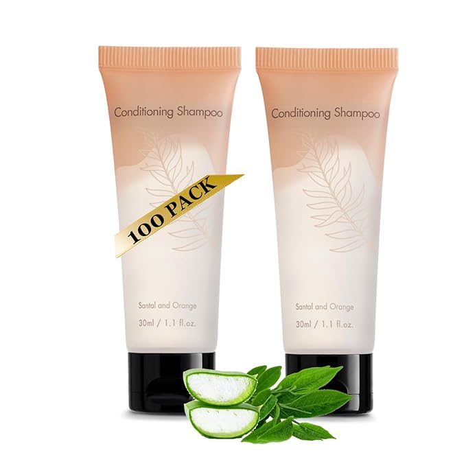 100 Pack Bulk Shampoo and Conditioner 2 in 1 Travel Size Toiletries 1 Oz Each Individually Wrapped Hotel Supplies and Toiletries for Guest