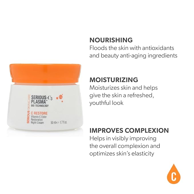 Vitamin C & Collagen Skin Care Set - Reduce Wrinkles, Brightening - C-Restore Night Cream Moisturizer for Face, Eye Treatment Gel & C Clean Face Cleanser - Deep Hydration - Serious Skincare C3