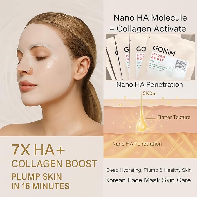 Face Mask Korean Skin Care with Hyaluronic Acid & Collagen Activation- Face Masks Skincare Hydration, Anti Aging & Moisturizing Sheet Mask, Travel Essentials, Korean Face Mask 30ml x15 Sheets