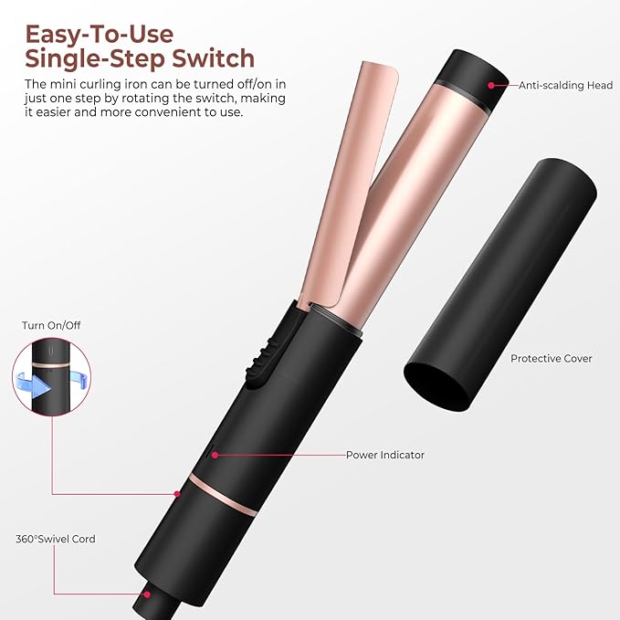 MIni Curling Iron 1 inch,Double Voltage Travel Curling Iron Mini, Hot Tools Curling Irons for Short Hair, Small Curling Wand for Women,60 Min Auto-Off,Curling Wand for Versatile Style