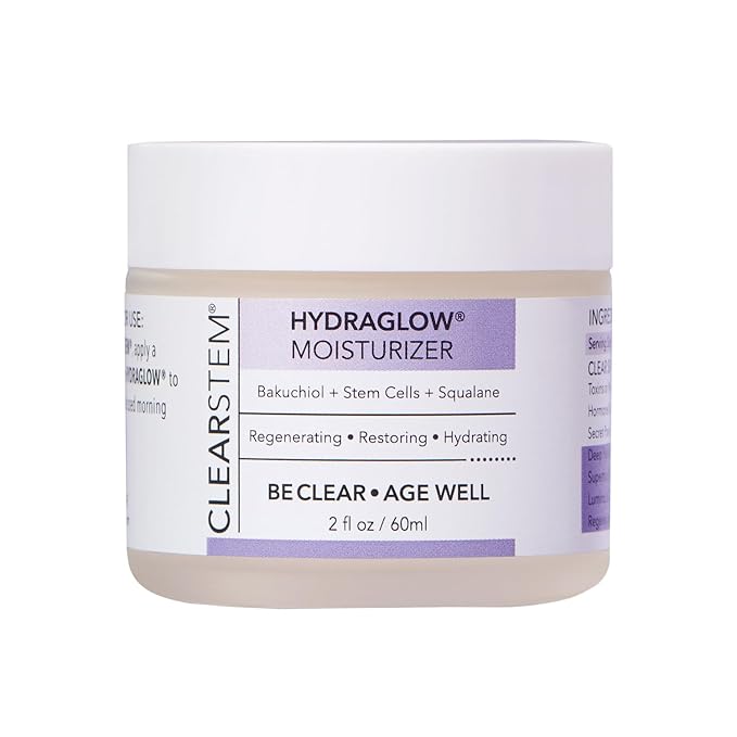CLEARSTEM - HYDRAGLOW Stem Cell Moisturizer - Bakuchiol + Squalene - Youthful Skin Face Moisturizer - All Skin Types - Facial Skin Care Products - Gluten Free, Cruelty Free - 2 fl oz / 60ml