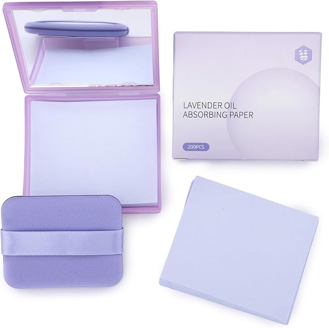Erinde Oil Blotting Sheets for Face with Mirror and Puff, 300 Sheets Oil Blotting Paper for Oily Skin, Face Oil Absorbing Sheets, Natural Oil Control Film, Absorb Excess Oil, Makeup Friendly