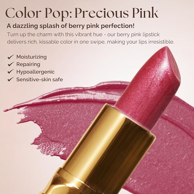 Essence Of Argan Precious Pink Lip Stick for Cracked and Dry Lips -100% Organic Shea Butter, Argan,Jojoba & Grapeseed Oil - Hydrating Long Lasting Lipstick - Deep Moisturizing Pink LipStick for Women