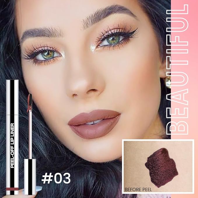 Matte Lip Gloss Stain-Peel Off Lip Liner Tattoo, Brownish Red Peel-Off Lip Tint,Long Lasting Peel Off Lip Stain, Waterproof Transfer-proof Lip Mask Lip Liner Peel Off Lip Gloss,Stayn Lip Makeup.03#