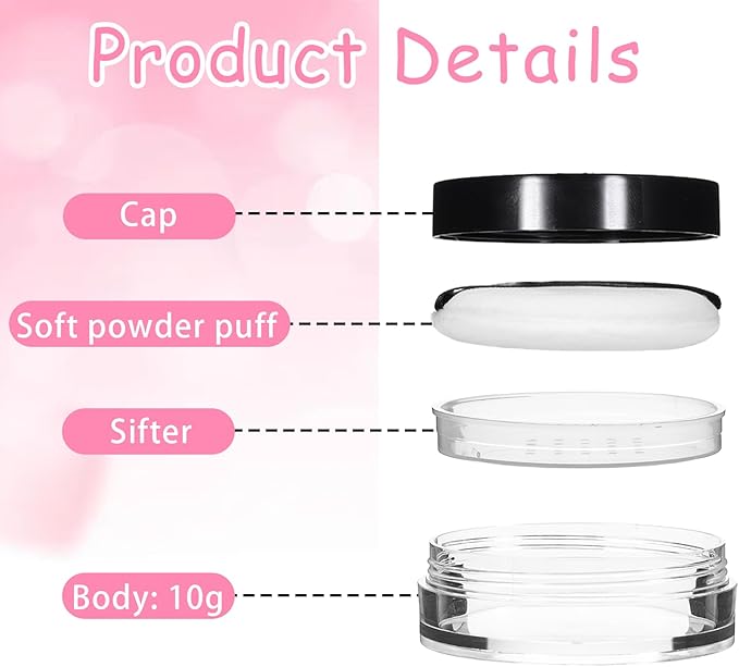 2 Pcs 10ml/0.34oz Loose Powder Containers, Refillable Powders Bottle Powder Container With Puff, Rotatable Powders Travel Container Mini Makeup Containers With Rotating Sifter And Lid