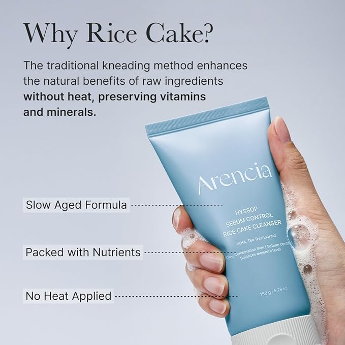 Hyssop Sebum Control Rice Cake Cleanser, 5.29 oz, AHA Tea Tree Face Wash for Oily Combination Skin
