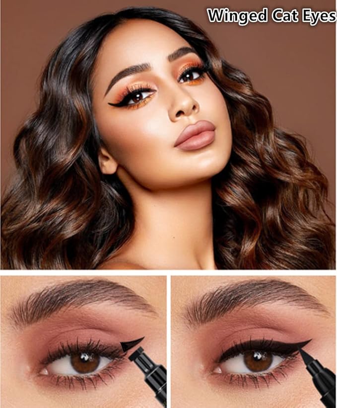 Go Ho Black Liquid Eyeliner Stamp,Eyeliner Stamp Wingliner,Winged Eyeliner Stamp for Cat Eyes,Double-Side Waterproof Liquid Eyeliner Pen,Long-lasting Smudge-proof Eye Liner Makeup Tools,1 PC
