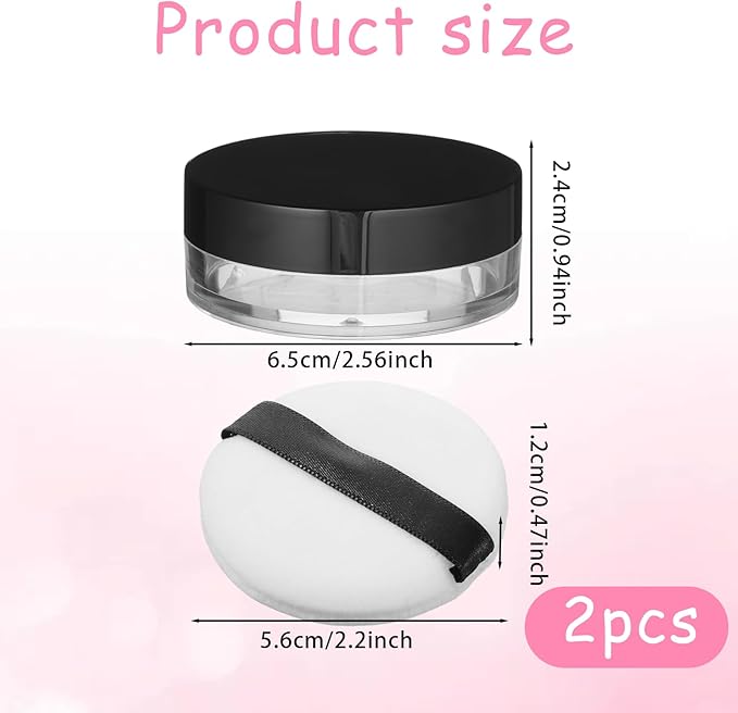 2 Pcs 10ml/0.34oz Loose Powder Containers, Refillable Powders Bottle Powder Container With Puff, Rotatable Powders Travel Container Mini Makeup Containers With Rotating Sifter And Lid