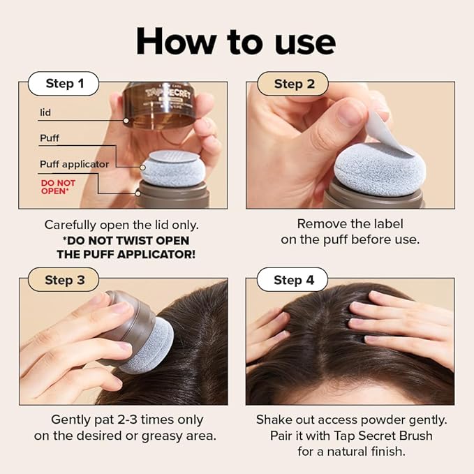 I DEW CARE Tap Secret Dry Shampoo Powder with Biotin - Tap Secret Dark Brown | Strengthening & Volumizing, Powder Type, Refillable, Travel size, Non-aerosol, Brunette, Korean Ginseng, 0.24 Oz