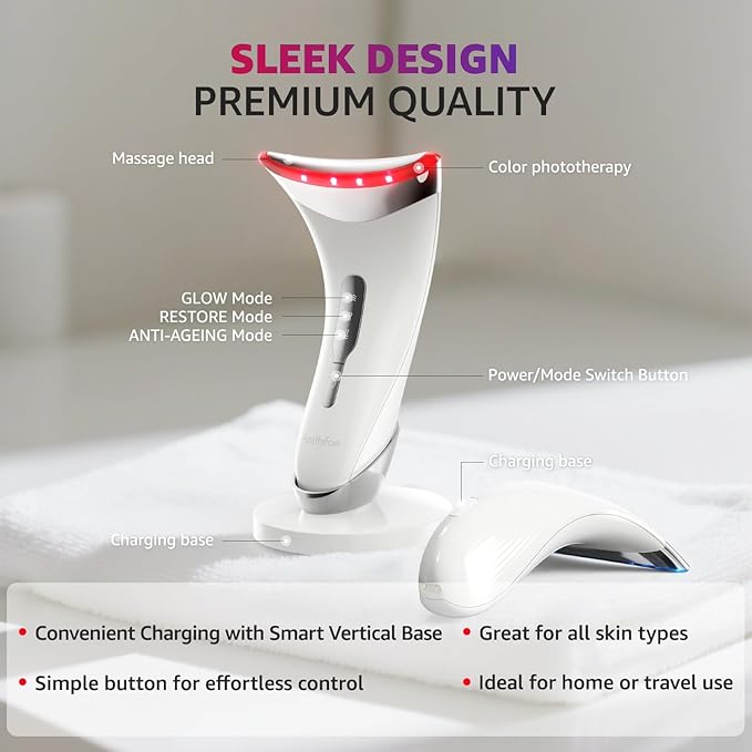 Red Light Therapy for Face and Neck, Renewal Face Lift Device with Vibration Tech, 3 in 1 Face Massager Tool with Thermals, True Beauty Glow Facial Sculptor for Wrinkles, Double Chin