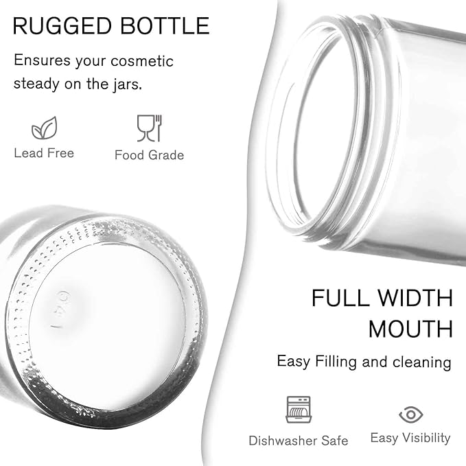 1 oz Glass Jars with Lids, Small Glass Containers with Plastic Woodgrain Lids & Inner Liners, Reusable Travel Containers for Creams, Makeup, Lotion, Cosmetic 4 pack