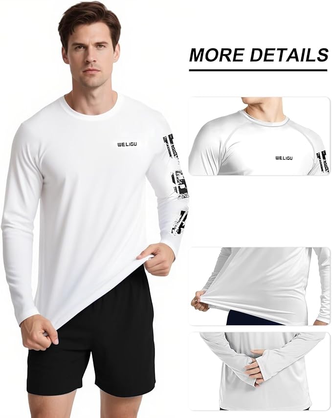 Men's Swim UPF 50+ Sun Protection Shirt Long Sleeve SPF Fishing Outdoor UV Hiking Lightweight Shirts