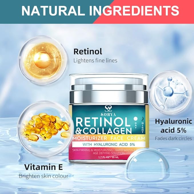 Retinol & Collagen Face Cream β Anti-Aging Moisturizer for Wrinkles & Fine Lines | Hyaluronic Acid & Peptides | Hydrates & Restores Skin Elasticity