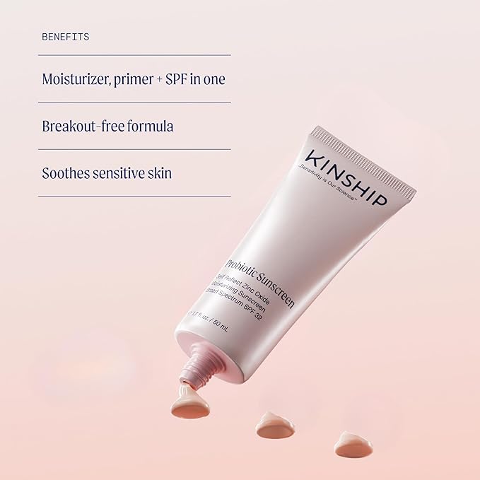 Kinship Zinc Oxide Mineral Sunscreen for Face Self Refelct SPF 32 | Vegan, Reef Safe, Non Toxic Eczema Sunscreen for Sensitive Skin | Sunblock Face Moisturizer with SPF (3.5 oz)