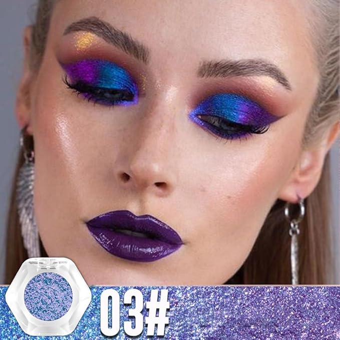 evpct Frost Blue to Purple Chameleon Multichrome Eyeshadow Palette, Glitter Shimmer Metallic Rainbow Holographic Eyeshadow Palette Makeup for Old Women, Gothic Eye Shadow Palette Makeup Highlighter