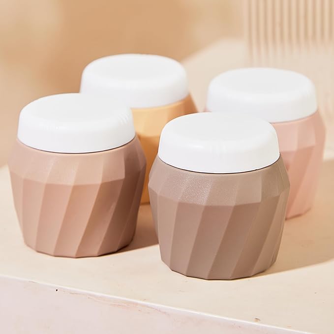 Travel Containers for Toiletries, Premium Silicone Cosmetic Cream Jars, TSA Approved Leak-Proof Refillable Travel Size Toiletries with Clear Bag for Cosmetic Face Body Cream (Apricot, 1.7OZ)