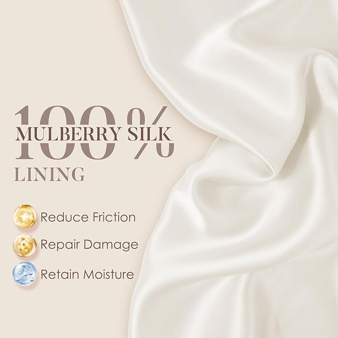 LULUSILK Mulberry Silk Lined Sleep Cap, No More Frizzy Tangled Hair, Stay On All Night Silk Hair Wrap for Sleeping with Adjustable Strap, Silk Bonnet for Women and Men, White, Pack of 1