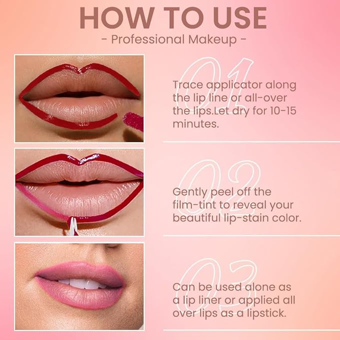 Matte Lip Gloss Stain-Peel Off Lip Liner Tattoo, Pinkish Red Peel-Off Lip Tint,Long Lasting Peel Off Lip Stain, Waterproof Transfer-proof Lip Mask Lip Liner Peel Off Lip Gloss,Stayn Lip Makeup.06#