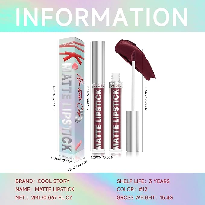 Matte Lip Gloss Stain Color Tint Long-Lasting Waterproof Formula (12)