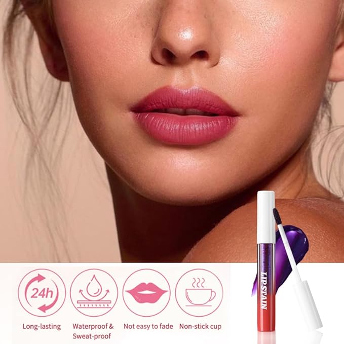 evpct Mauve Red Peel Off Lip Stain Tints with Tweezer, Matte Liquid Lipstick Lip Stain Long Lasting Waterproof for Women, Non-stick Cup Lipstick Peel Off High Pigmented Smudge-proof Easy to Apply, 02