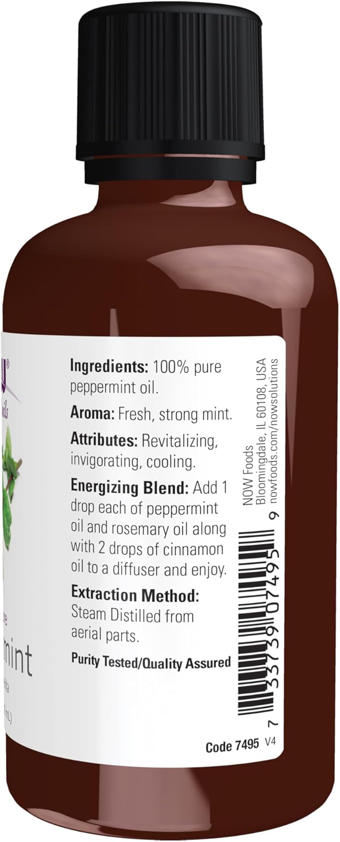 NOW Essential Oils, Peppermint Oil, Invigorating Aromatherapy Scent, Steam Distilled, 100% Pure, Vegan, Child Resistant Cap, 2-Ounce