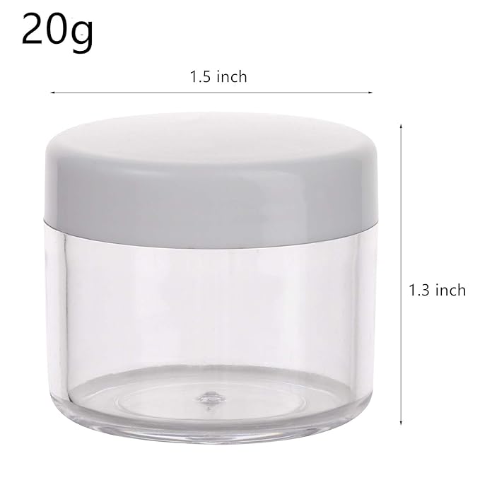 100 Count Sample Containers with lids 20g Plastic Cosmetic Jars Leak Proof Traveling Makeup Containers for Cream and Lotions - White